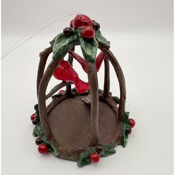 Vintage Birdcage Christmas Tree Ornament with Red Birds Holly Berry Accent - Picture 2 of 9